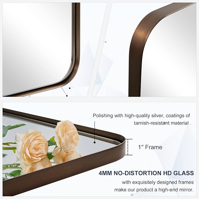 ANDY STAR Wall Mirror for Bathroom, 20”x28”Brushed Bronze Bathroom Mirror - Image 6