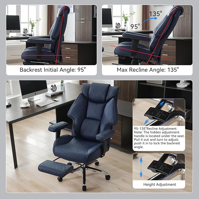 Big and Tall Office Chair with Footrest, PU Leather High Back Executive Office - Image 6