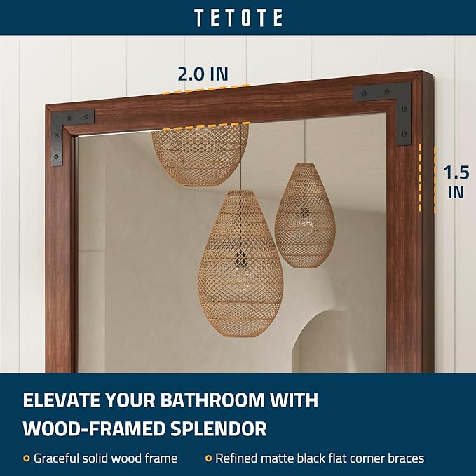 TETOTE 55 x 36 Walnut Wooden Mirror - Image 4
