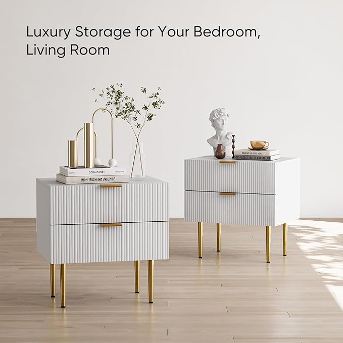 White Nightstand for Bedroom, Fluted Night Stand, End Table for Living Room - Image 6