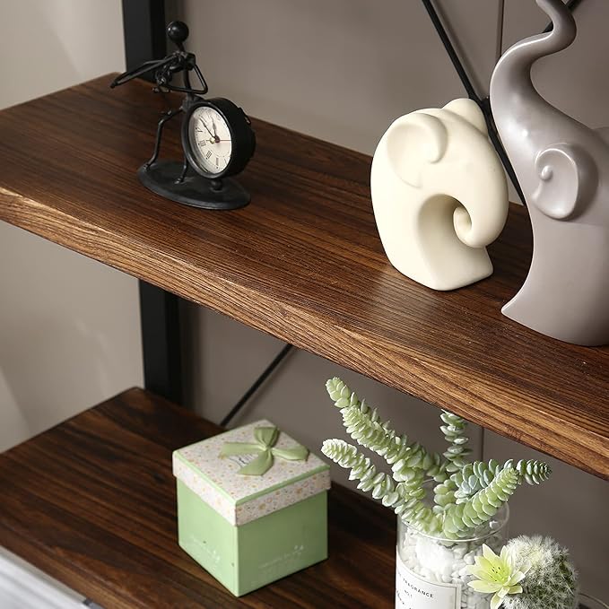 Solid Wood Bookshelf, 4-Tier Rustic Vintage Industrial Etagere Bookcase - Image 3