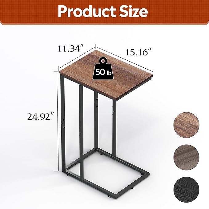 WLIVE Brown Side Table Set of 2, C Shaped End Table Sets, Small Sofa Side - Image 3