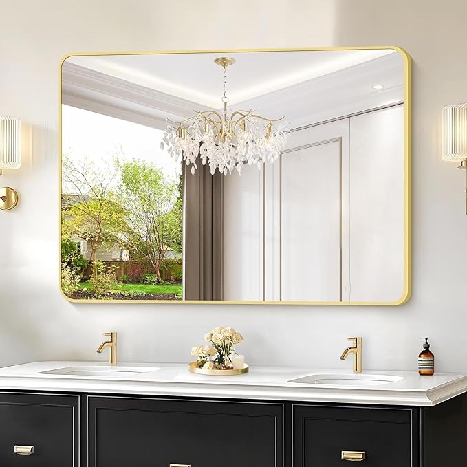 36"x48" Bathroom Mirror, Large Rectangular Wall Mirror, Rounded Corner Vanity - Image 2