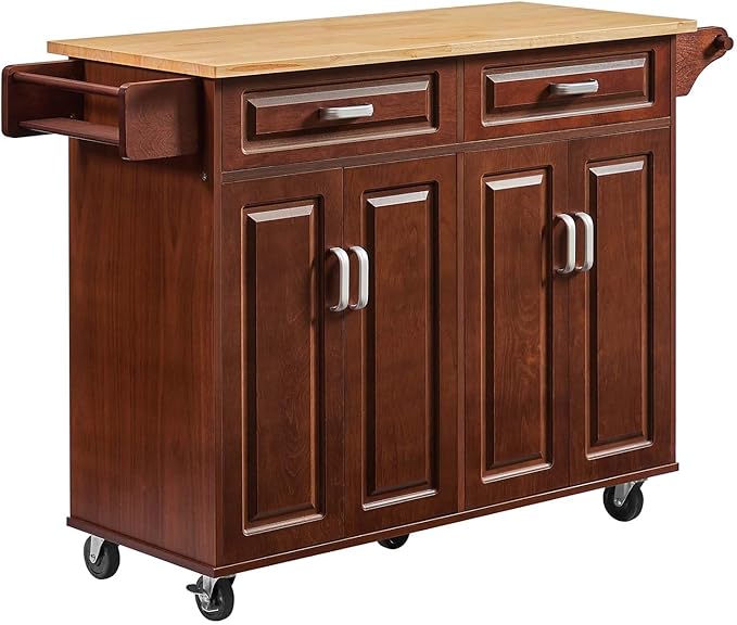 Walnut 54" Rolling Kitchen Island on Wheels, Large Kitchen Cart by Lyromix