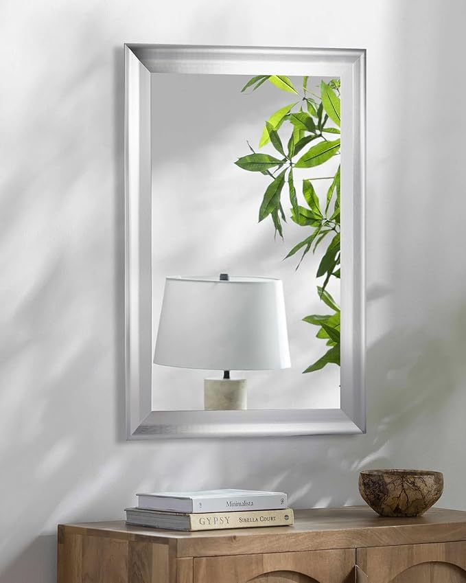 CULER Silver Wood Wall Mirror for Bathroom, Rectangle Rustic 24 x 36 inch - Image 3