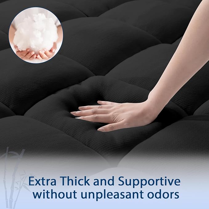 ELEMUSE California King Black Cooling Bamboo Viscose Mattress Topper - Image 3