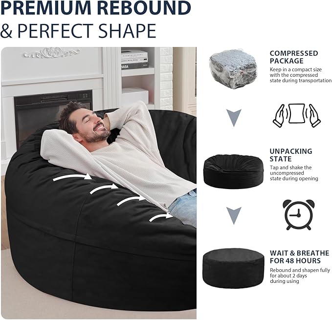 6FT Bean Bag Chair, Large Bean Bag Chairs - Image 6