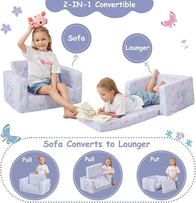 Viviland Kids Chairs for Toddler, 2-in-1 Soft Toddler Couch Fold Out, - Image 5