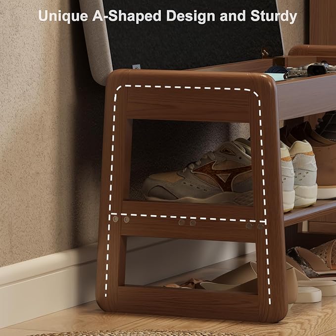 Small Shoe Bench with Cushion, 2 Tiers Shoe Rack Bench with Flip-Top Storage - Image 6