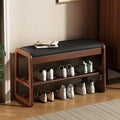 Wooden Shoe Storage Bench with Padded Top Cushion, Two-Tier Wooden Shoe Rack by HOOTSMALL