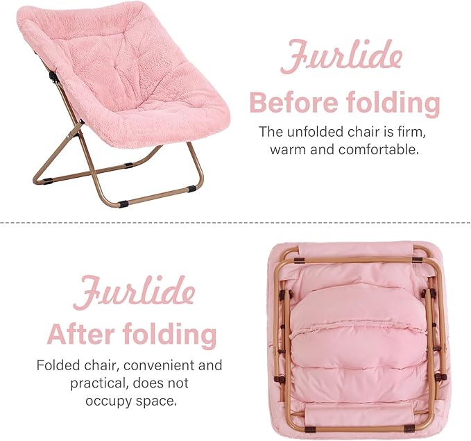 Modern Pink Faux Fur Foldable Metal Frame Recliner Chair - Image 6