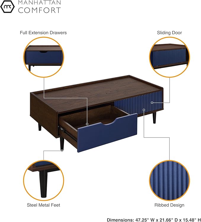 Manhattan Comfort Duane Mid Century Modern Coffee Table - Image 4
