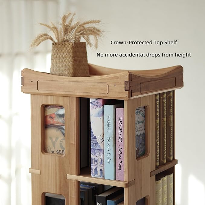 Wooden Rotating Bookshelf, Larger Solid Wood Revolving Bookcase, 360°Spinning - Image 5