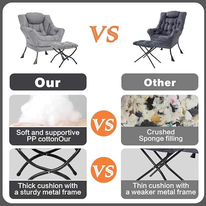 Lazy Chair with Ottoman, Large Modern Lounge Accent Chair with Armrests and - Image 9