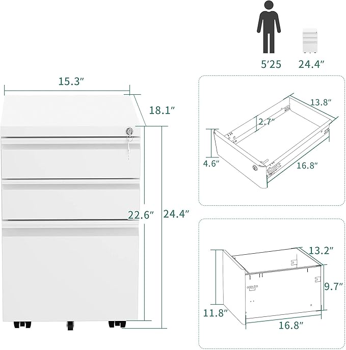 YITAHOME 3-Drawer Mobile File Cabinet - Image 3