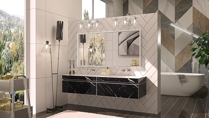 Keonjinn 48 x 24 in Brushed Silver Bathroom Vanity Mirror Rectangular Metal - Image 2