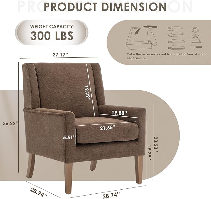 COLAMY Modern Wingback Living Room Chair, Upholstered Fabric Accent Armchair - Image 2