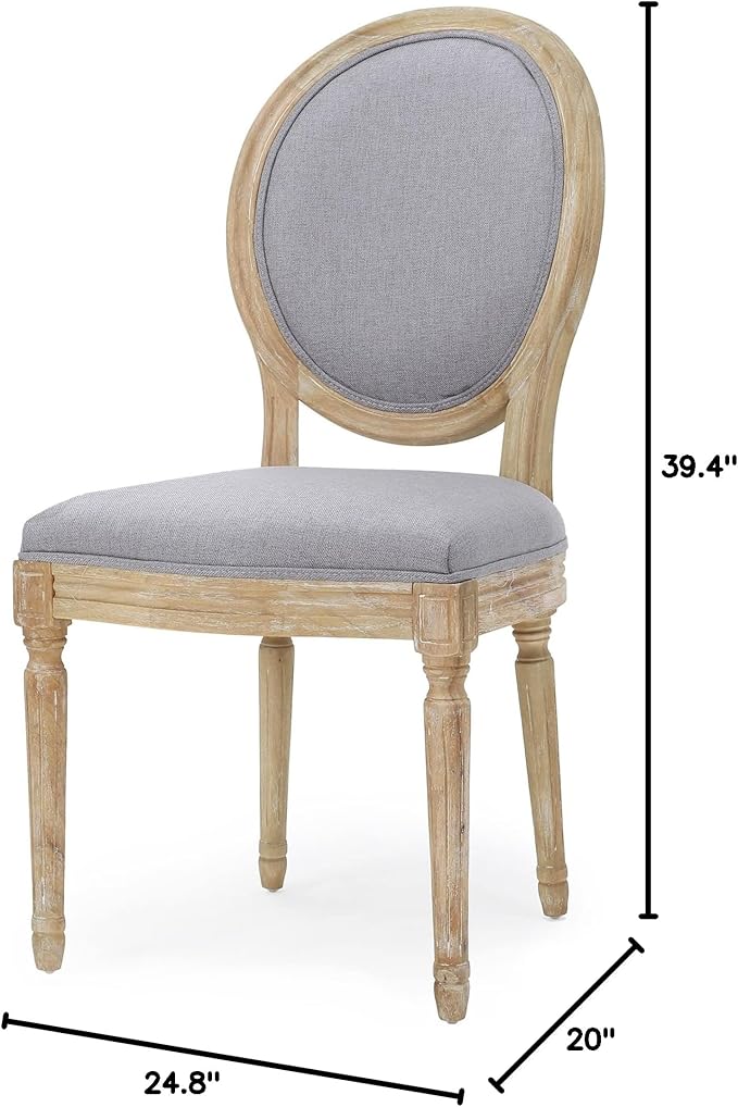GDFStudio Hedwig French Country Fabric Dining Chairs, Light Gray + Natural - Image 14