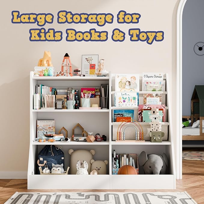 39" Large Kids Wooden Bookshelf and Toy Storage Organizer, Baby Bookcase - Image 6