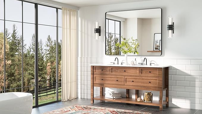 TETOTE 48 x 36 Black Mirror Large Matte Black Bathroom Mirror, Tempered Glass - Image 8