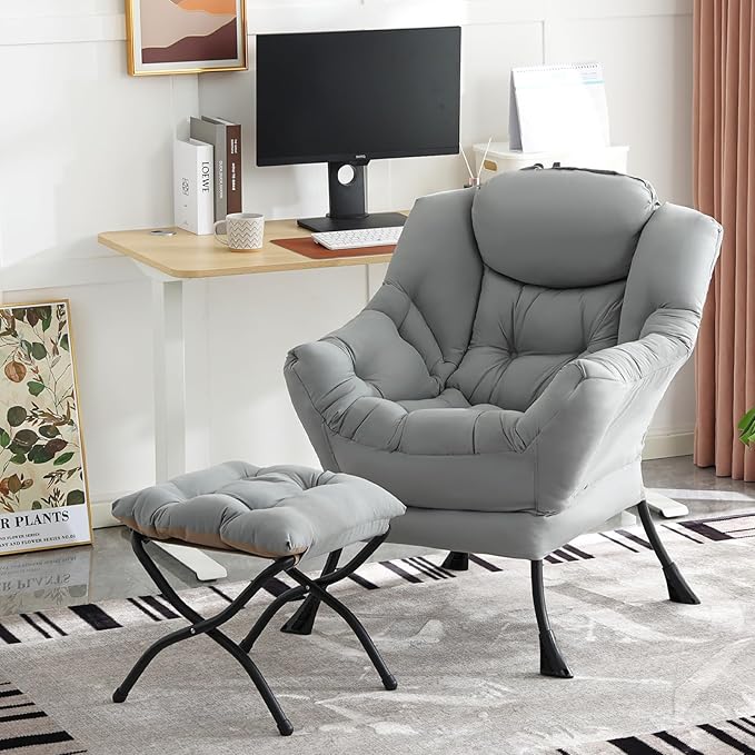 Lazy Chair with Ottoman, Modern Accent Chair Contemporary Lounge Leisure Sofa by SESHINELL
