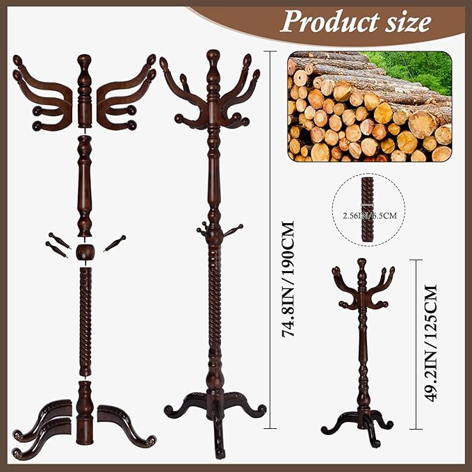 Wooden Coat Rack Freestanding, Vintage Coat Racks - Image 3