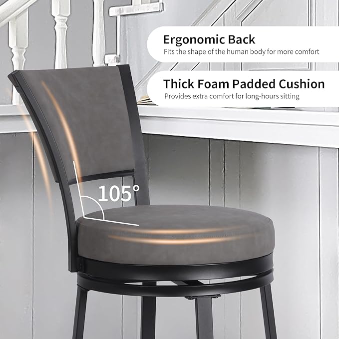 Bar Stools, Modern Counter Height Barstools Set of 2, Upholstered Metal Bar - Image 5