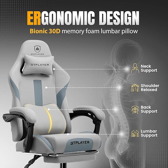 GTRACING Gaming Chair with Foot Rest & Pocket Spring Cushion, Breathable Fabric - Image 5