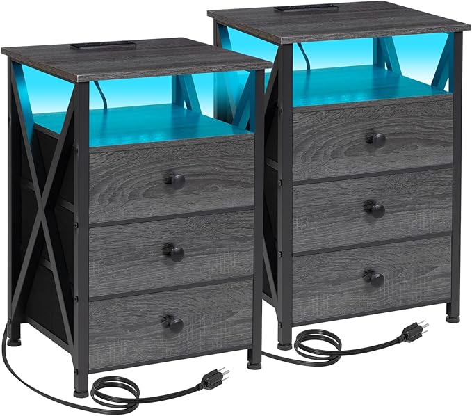 AMHANCIBLE Night Stand Set 2, LED Nightstand by AMHANCIBLE