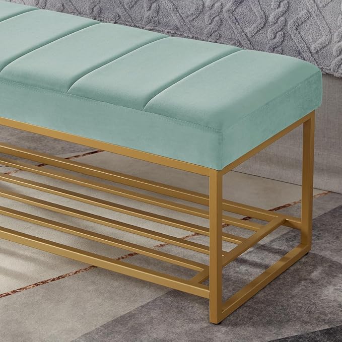 24KF Seaglass Velvet Upholstered End of Bed Bench - Image 7