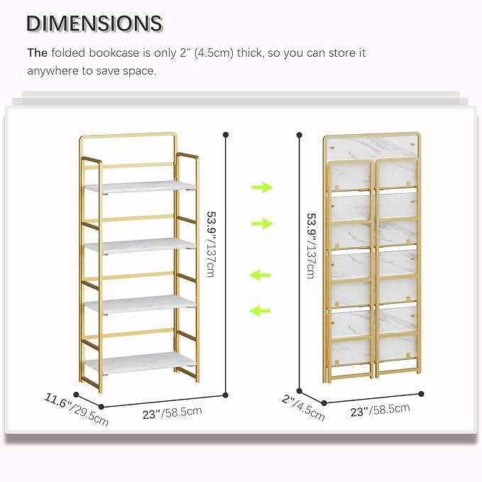 4NM No Assembly Folding Bookshelf, 4-Shelf 54" H Collapsible Foldable Bookcase - Image 3