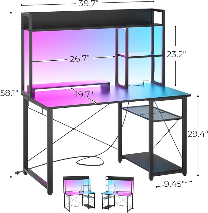 Cyclysio Gaming Desk with Hutch, Home Office Desk with Reversible 5 Tiers - Image 2