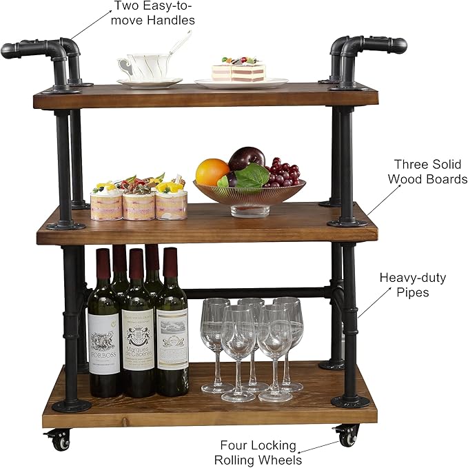 Industrial Pipe Bar Carts/Serving Carts/Kitchen Carts/Wine Rack Carts on Wheels - Image 5