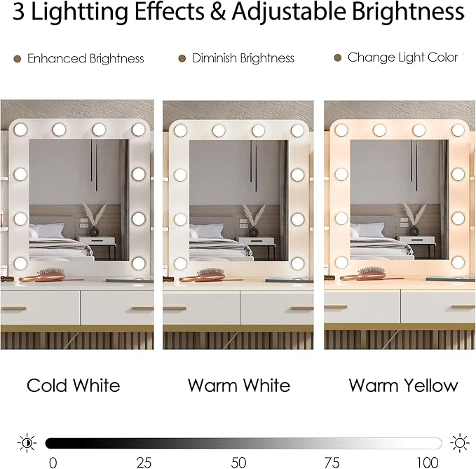 Vabches Vanity Desk with Mirror and Lights, with Charging Station, Makeup - Image 4