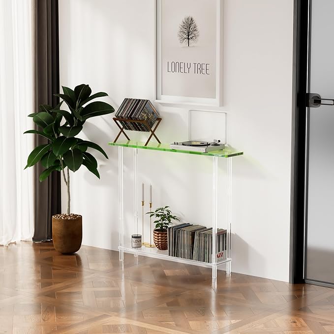Sleek Modern 2-Tier Acrylic Console Table, 39.4" L x 7.6" W x 31.5" H - Image 4