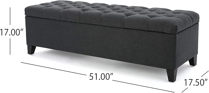 Christopher Knight Home Ottilie Fabric Storage Ottoman, Dark Grey Dimensions: - Image 3