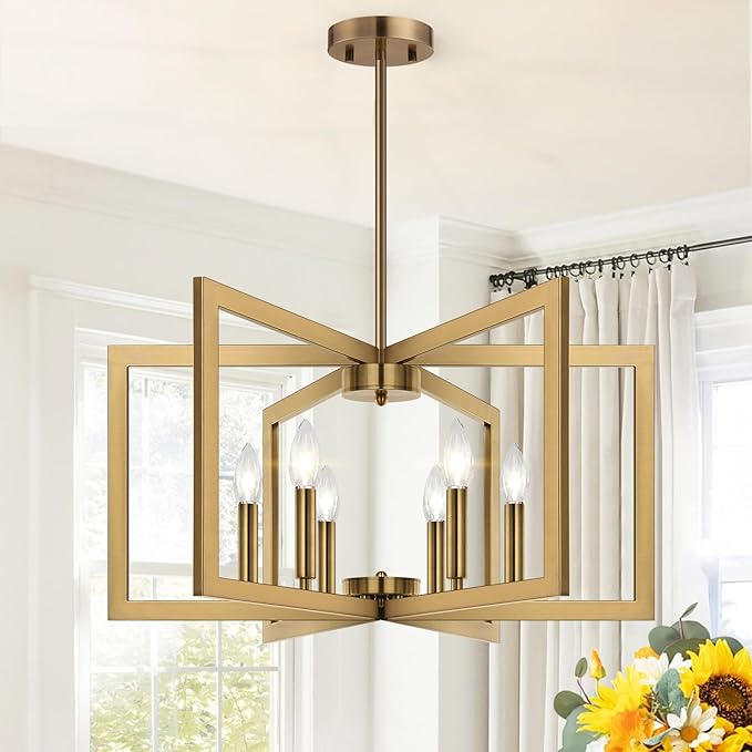25" Modern Brass Chandelier for Dining Room, Geometric Brass Dining Room Light by BringBrightnesstoYourLife