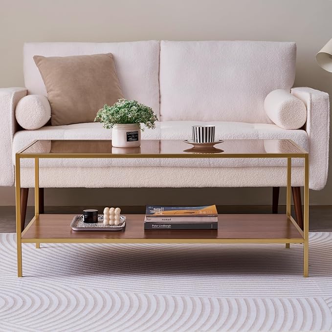Glass Coffee Table for Living Room and Bedroom, 2-Tier Mid-Century Modern Table - Image 6