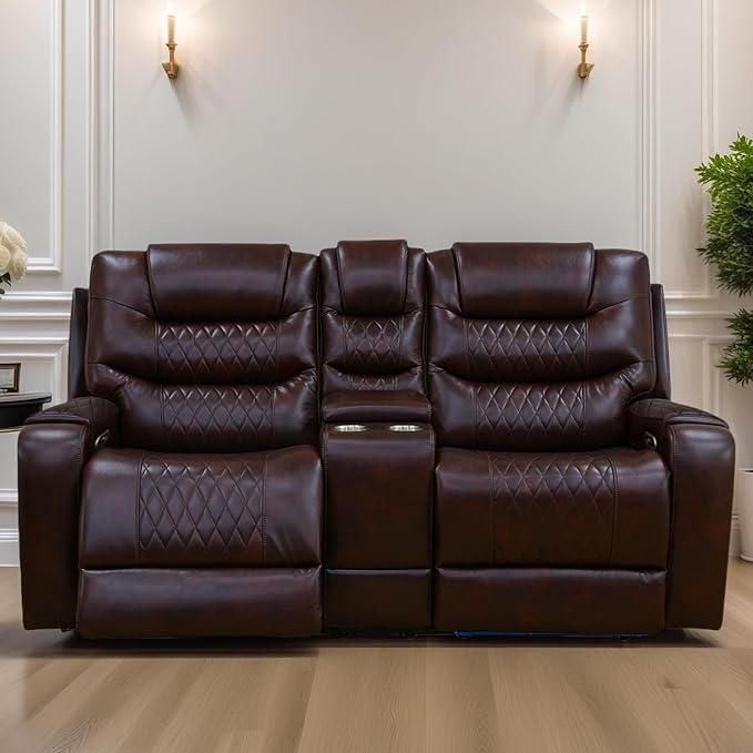 Loveseat Recliner Sofa, Reclining Loveseat Leather Couch by FONTOI