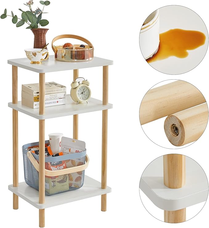 IBUYKE 3-Tier Side Table, Solid Wood Tall End Table - Image 7