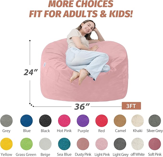 3FT Bean Bag Chair with Ultra Soft Velvet Cover Bean Bag Sofa with Memory Foam - Image 2