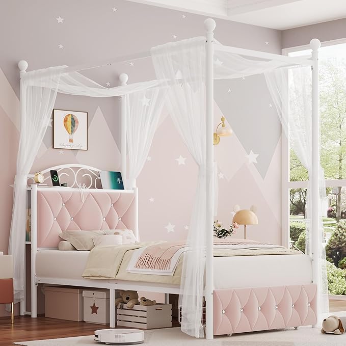 Twin Upholstered Canopy Bed Frame by KeyluvHome