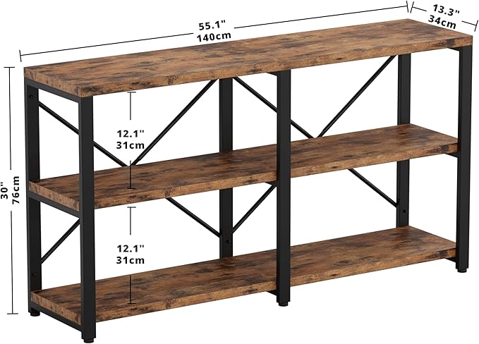 IRONCK Rustic Entryway Console Table, Long Hallway Table 55 in 3-Tier, TV Stand - Image 3
