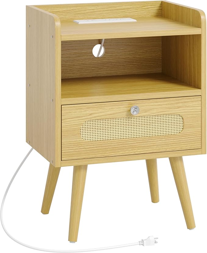 End Table with Charging Station, Nightstand with Diamond Handle and - Image 3