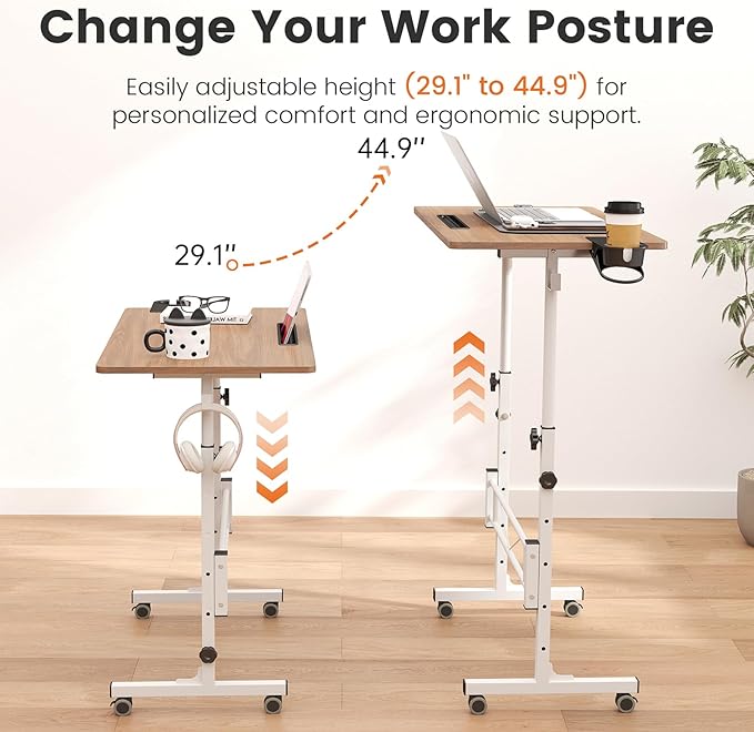 Hadulcet Portable Standing Desk, Rolling Desk Adjustable Height, Mobile Laptop - Image 5