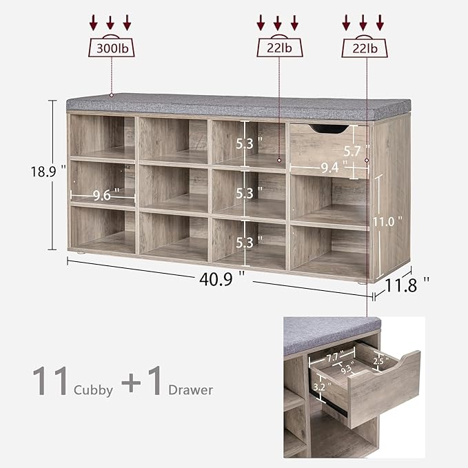 DINZI LVJ Shoe Bench, Entryway Storage Bench - Image 3