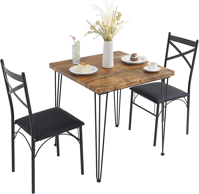 VECELO 3-Piece Dining Room Kitchen Table and Pu Cushion Chair Sets by VECELO