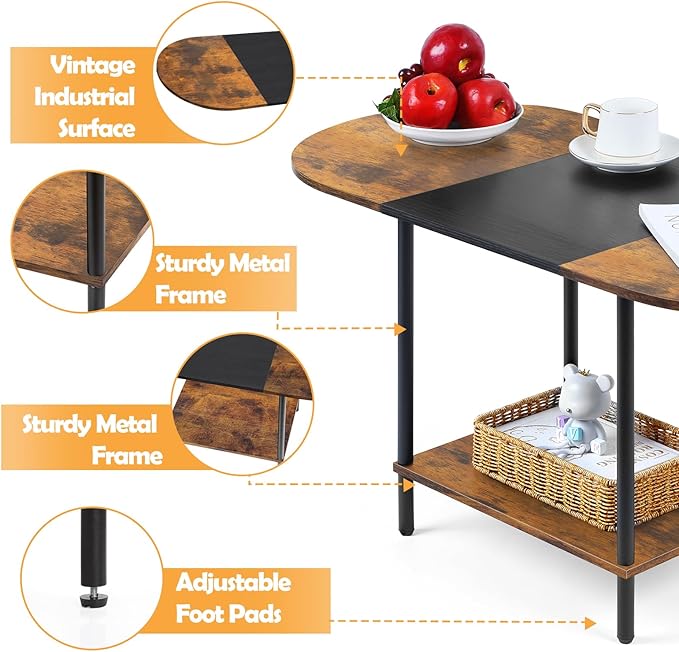 Coffee Tables for Living Room, 2-Tier Small Coffee Table Farmhouse Oval Center - Image 4