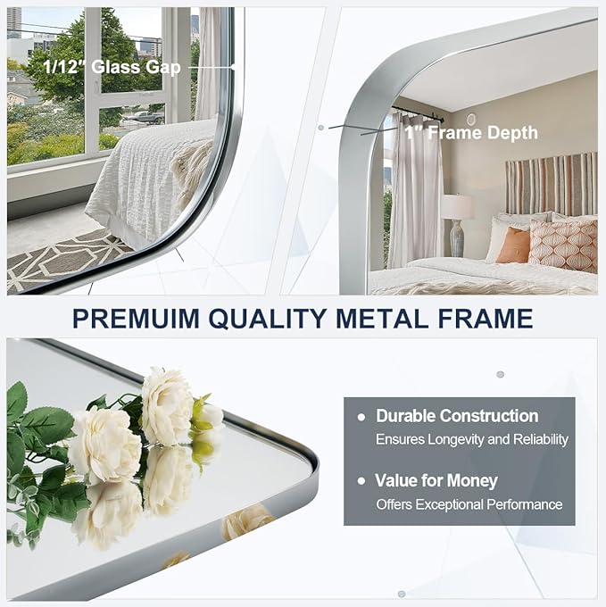 ANDY STAR Chrome Oblong Mirror, 30x48 Inch Polished Chrome Oval Mirror - Image 2