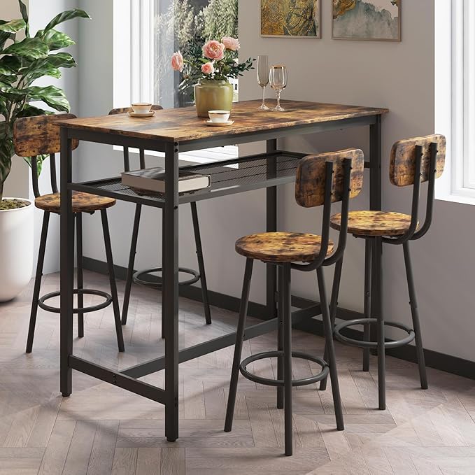 5-Piece Bar Table and Chairs Set, 43.3'' Pub Table Set Modern Small Table and - Image 3